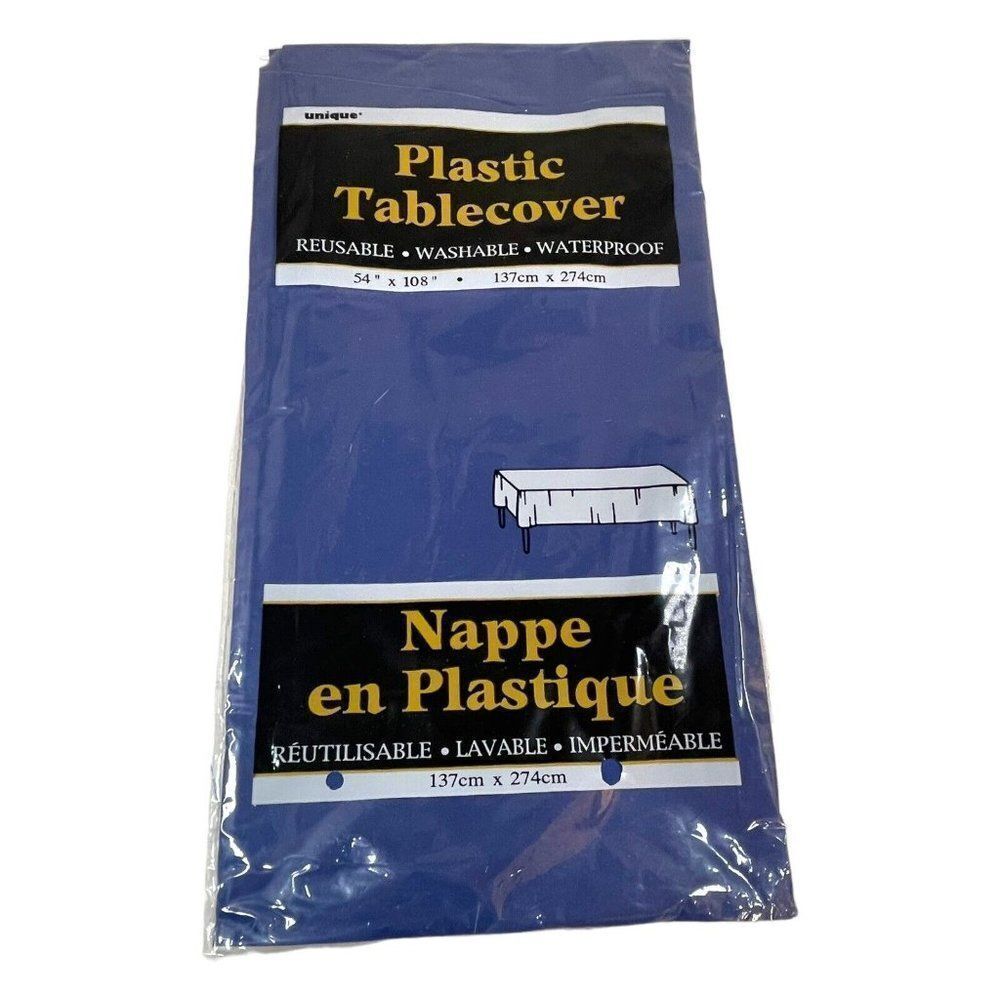 Vintage Picnic Table Navy Blue Plastic Tablecloth 54” X 108” Reusable Waterproof